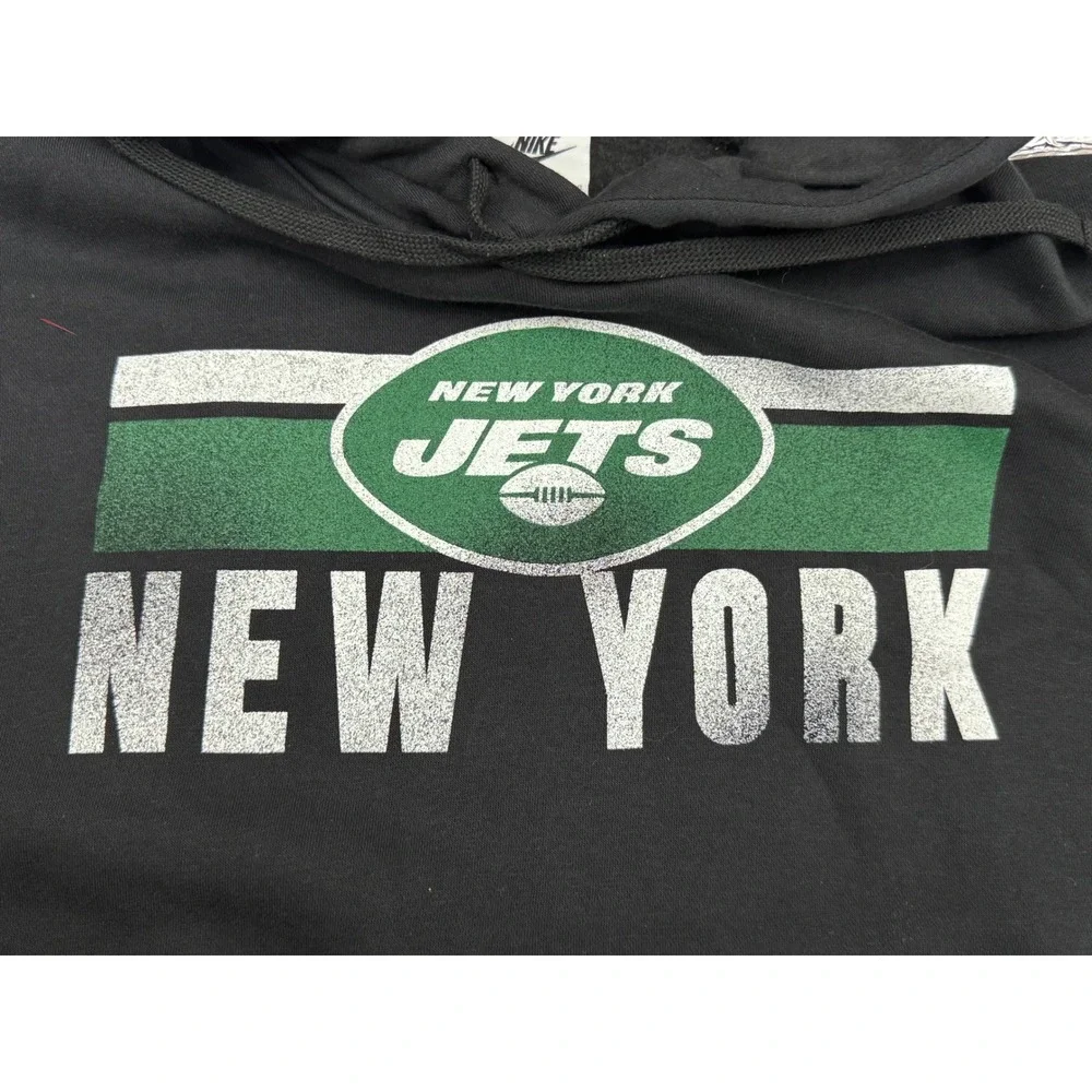 Nike New York Jets NFL Hoodie Mens XXL Black Distressed Graphic Sweatshirt